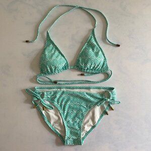 Helen Jon Turquoise Geometric Swimsuit Bikini Set